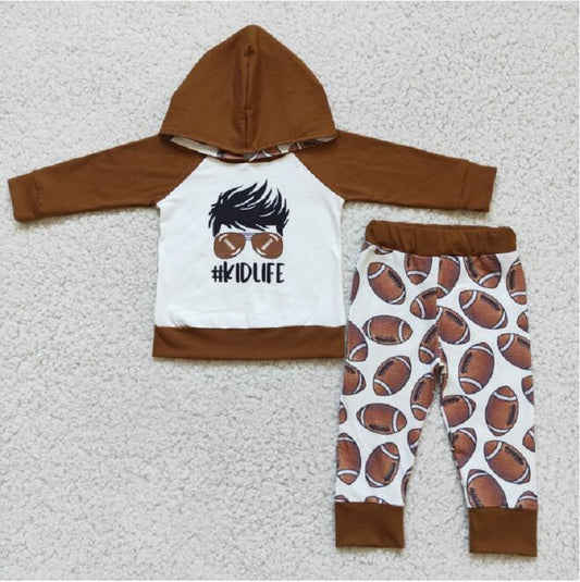 6 A4-12 Boys Brown Long Sleeve Hoodie Trousers Set