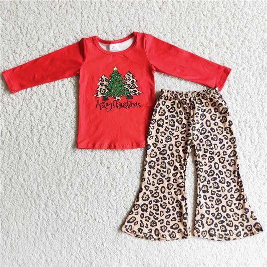 6 A4-19 Christmas Red Tree Positioning Top Leopard Pants D 1021