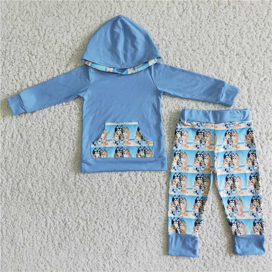 6 A2-12 Blue Dog Hoodie Set