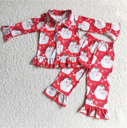 6 C8-40 girl santa red long sleeve trousers pajamas