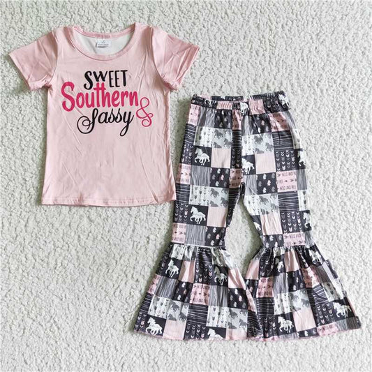 A0-16 Pink Letters Horse Checkered Pattern Set