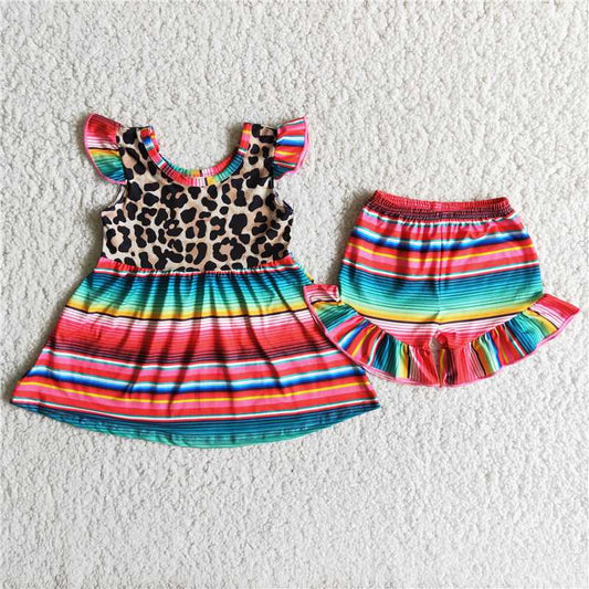 A1-3 Leopard Color Stripes Girls Suit