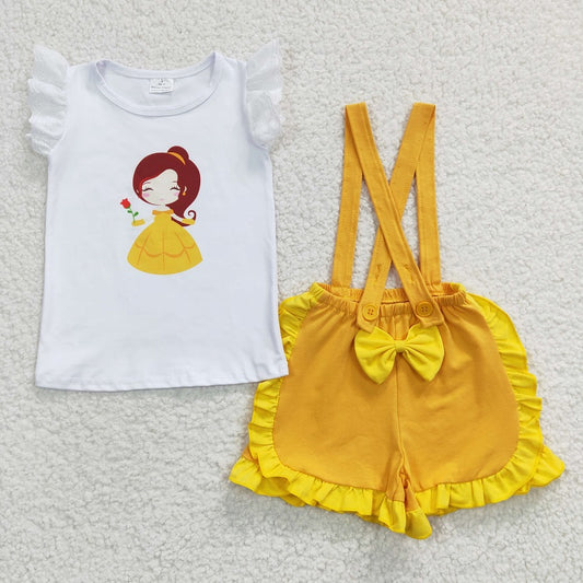 A10-15 Cartoon yellow bow overalls set