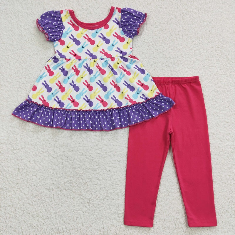 A12-14 Purple Lace Rabbit Skirt Rose Red Pants Set