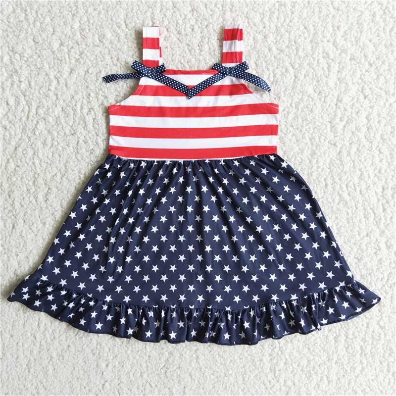 A14-10 strap star stripes ruffle dress