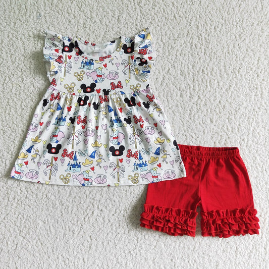 A15-22 Baby girls cartoon print red shorts suit