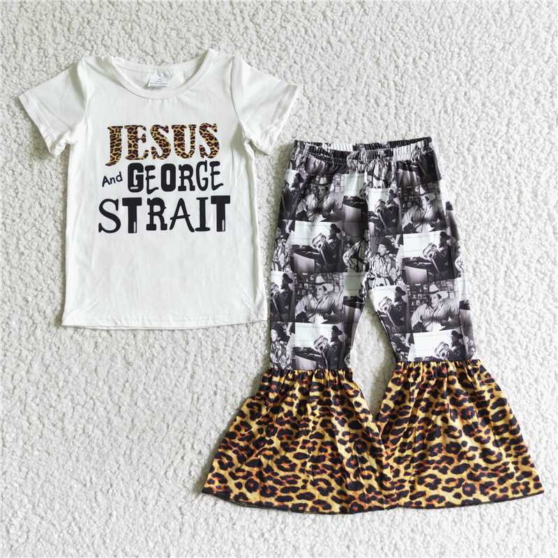 A18-10 White Short Sleeve Grey and Black Leopard Pants