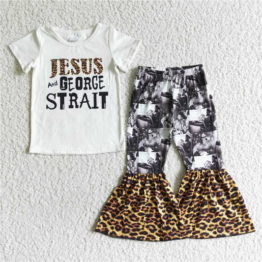 A18-10 White Short Sleeve Grey and Black Leopard Pants