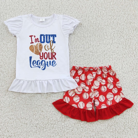 A2-2 White Puff Sleeves Red Baseball Lace Shorts