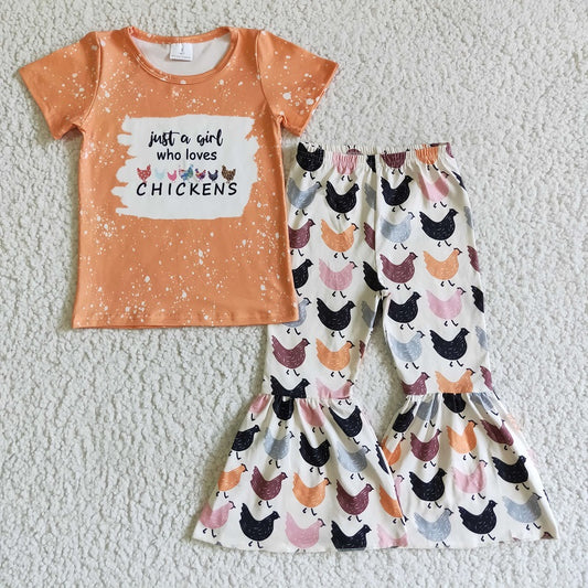 A2-9 CHICKEN Short Sleeve Top Chicken Pattern Flared Pants Set