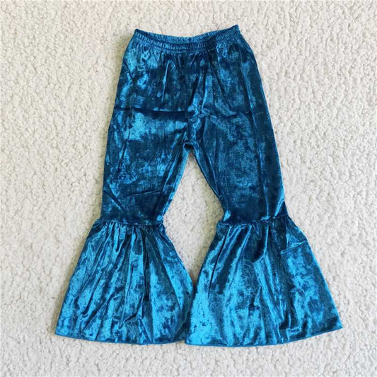 A6-1-1 blue velvet flared pants