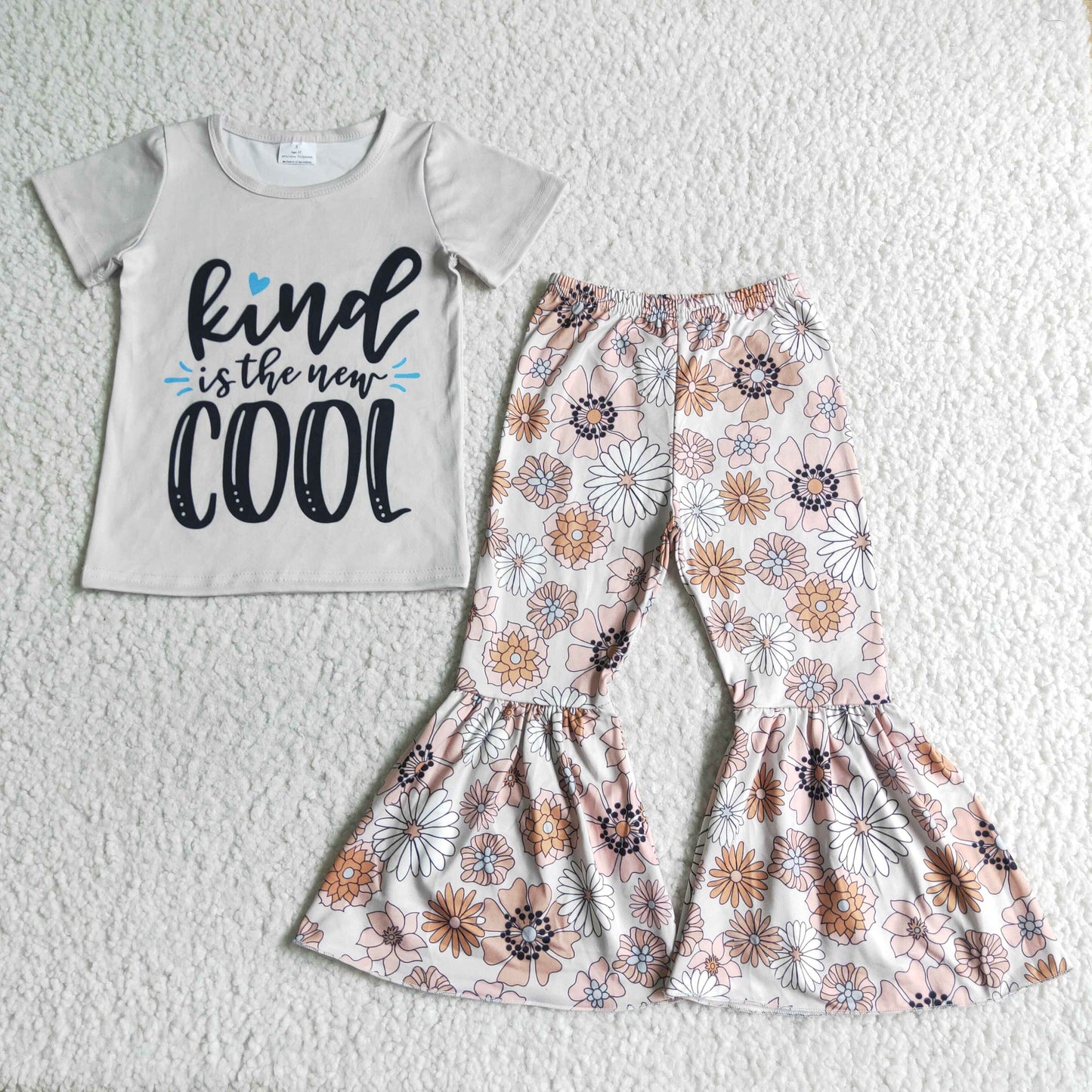 GSPO0070 Girls cool white short-sleeved floral trousers suit
