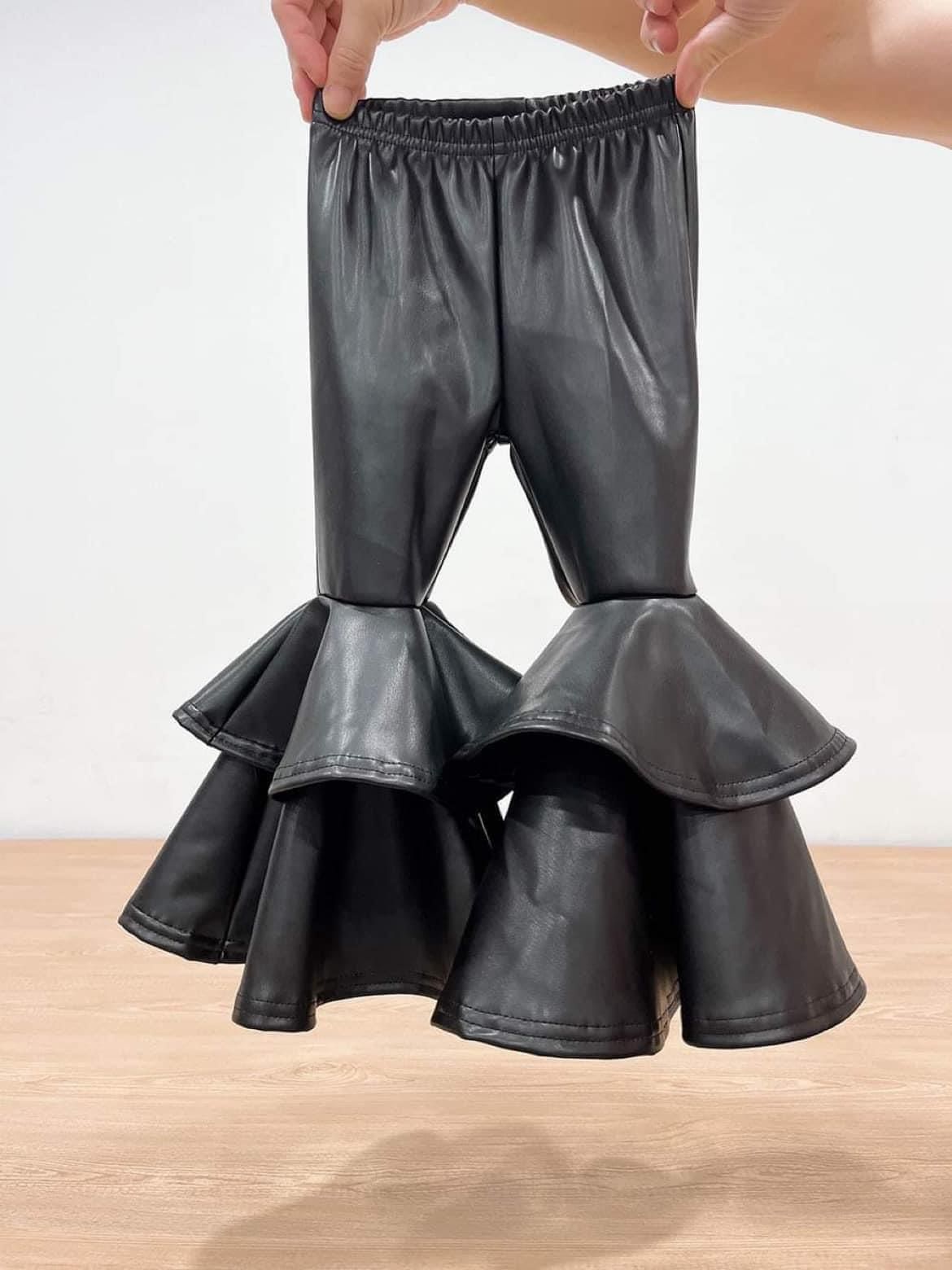 P0034 Black Double Lace Leather Pants
