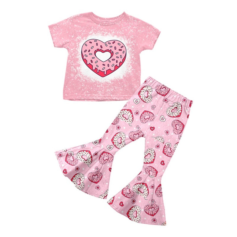 GSPO0378 Girls Love Donut Pink Short Sleeve Trousers Set