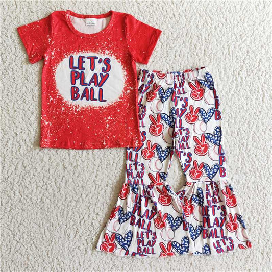 B0-12 girl red let's play ball short sleeve spring fall set