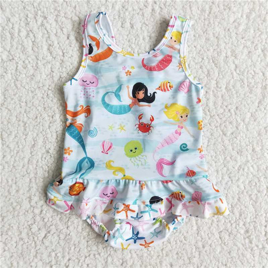 B0-20 Underwater World Cartoon Fish Shoulder Strap Onesie Swimsuit