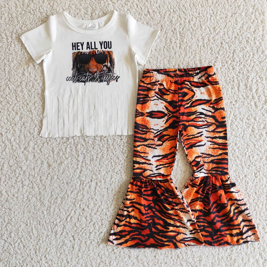 B12-16 Fringed Tiger Short Sleeve Pants Set