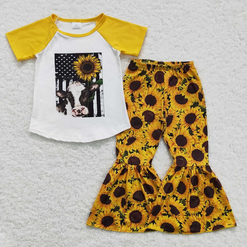 B12-24 Yellow Bull Tau Sunflower Flared Pants