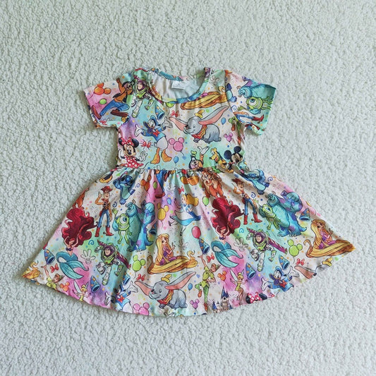 B13-16 cartoon print cute short sleeve dress