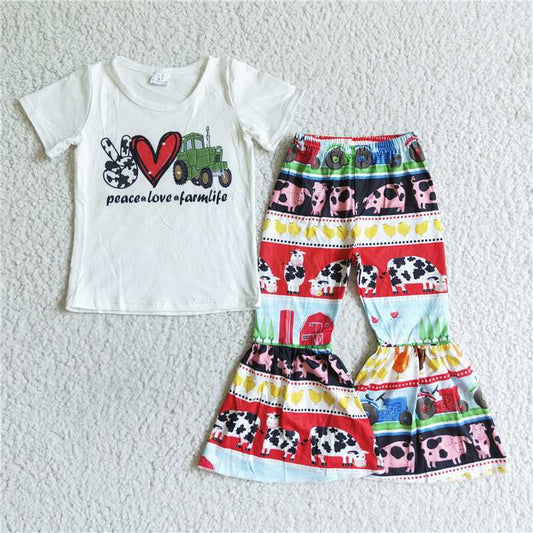 B13-4 farm cow short sleeve + flared pants suit