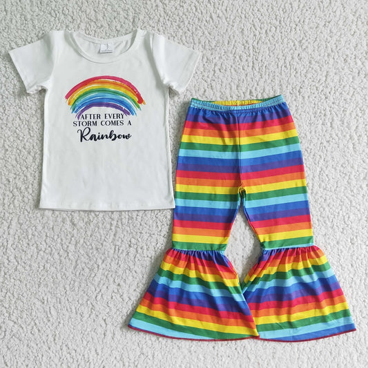 B14-3 Baby Girls Short Sleeve Rainbow Pants Set