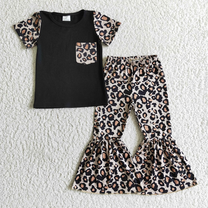 B15-14 Leopard Pocket Top Flared Pants Set