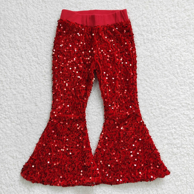 B4-11 Red Sequin Flared Pants