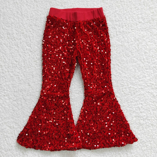 B4-11 Red Sequin Flared Pants