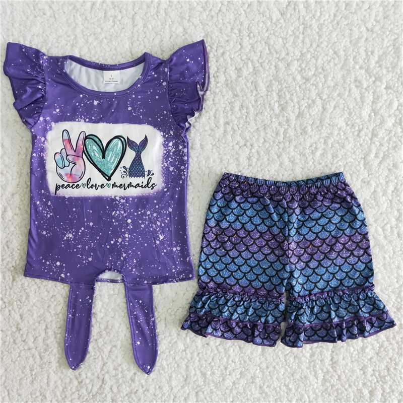 B6-11 Purple Mertail Scale Shorts Set