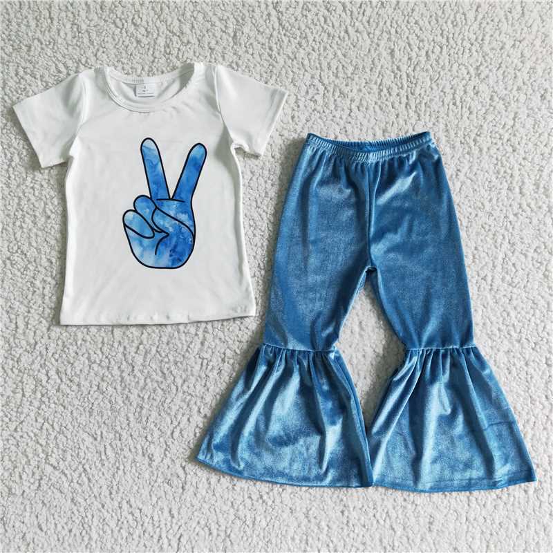 B8-16 Gesture Blue Velvet Trousers Suit