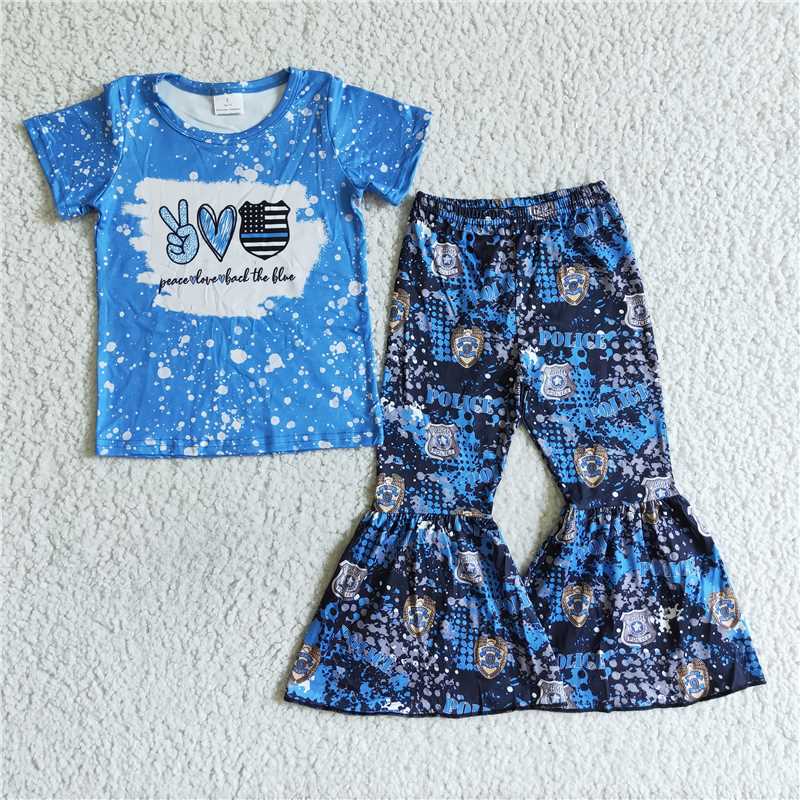 B8-2 Blue Speckled Police Badge Trouser Set