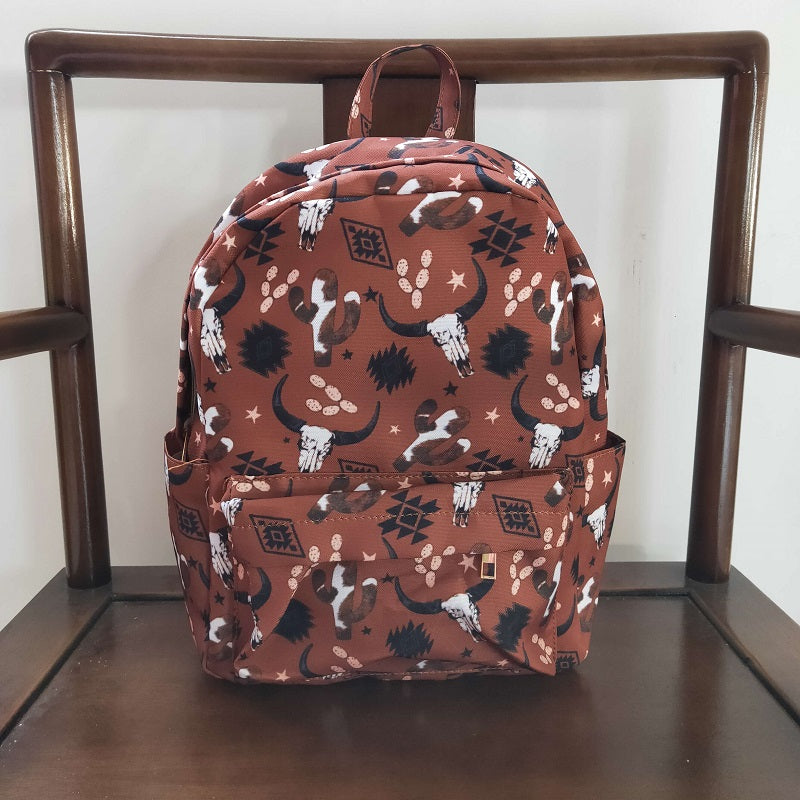BA0049 Bull Head Geometric Brown Bag Backpack