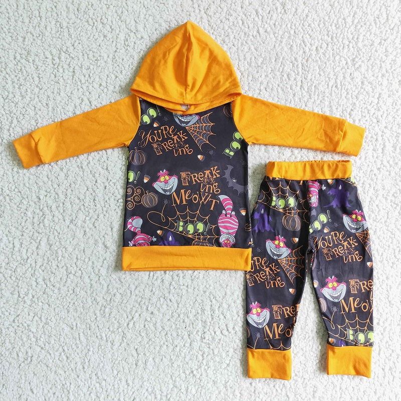 BLP0009 KIDS BOYS HALLOWMAS CARTOON HOODIE TOP ORANGE OUTFIT