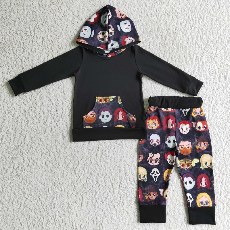 BLP0023 Boy Cartoon Character Hooded Pocket Long Sleeve Pants Set