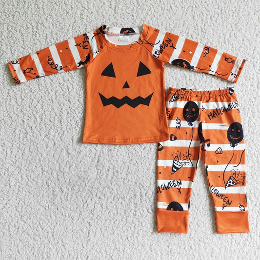 BLP0060 Boys Halloween Pumpkin Striped Pajamas Set parent-child wear