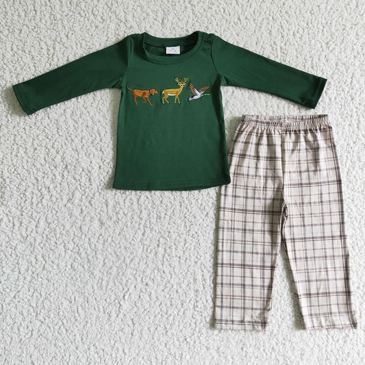 BLP0064 Boys Embroidered Fawn Bird Long Sleeve Pants Set