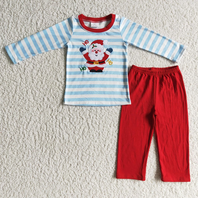 BLP0067 BOYS CHRISTMAS BLUE STRIPED OUTFIT