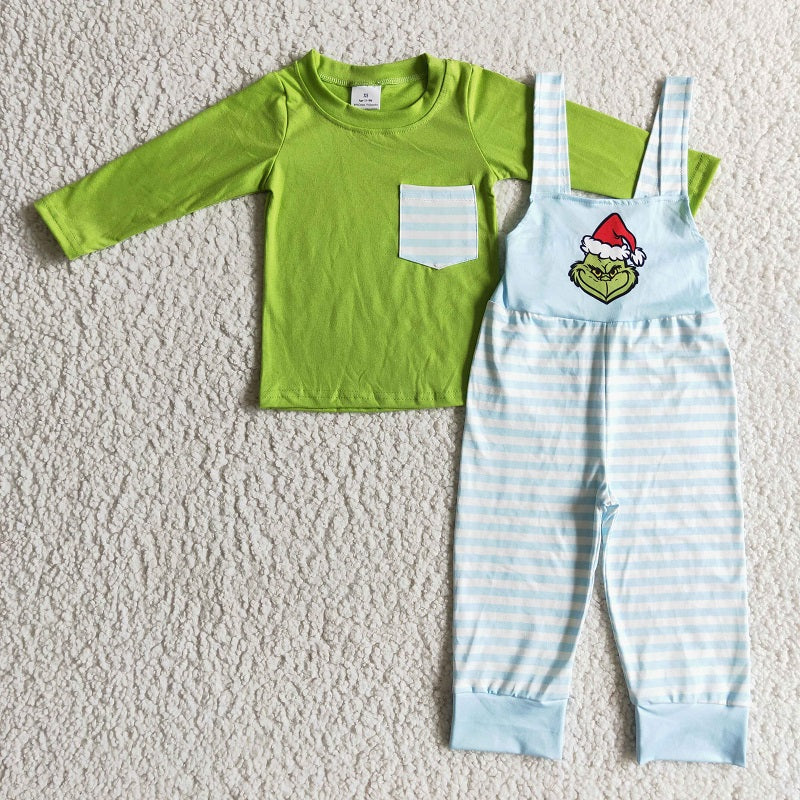 BLP0074 Baby Boys Green Pocket Long Sleeve Bib Set