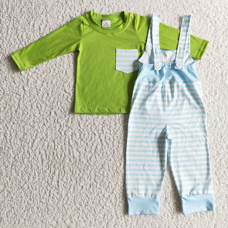 BLP0074 Baby Boys Green Pocket Long Sleeve Bib Set