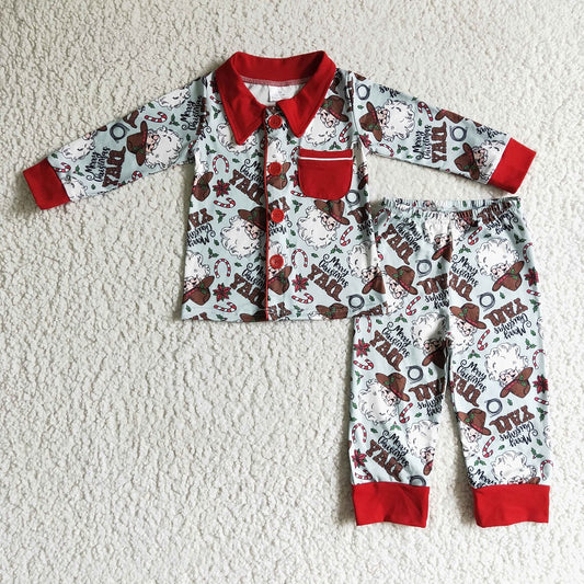 BLP0079 Boys Western Cowboy Santa Pocket Long Sleeve Pants Set