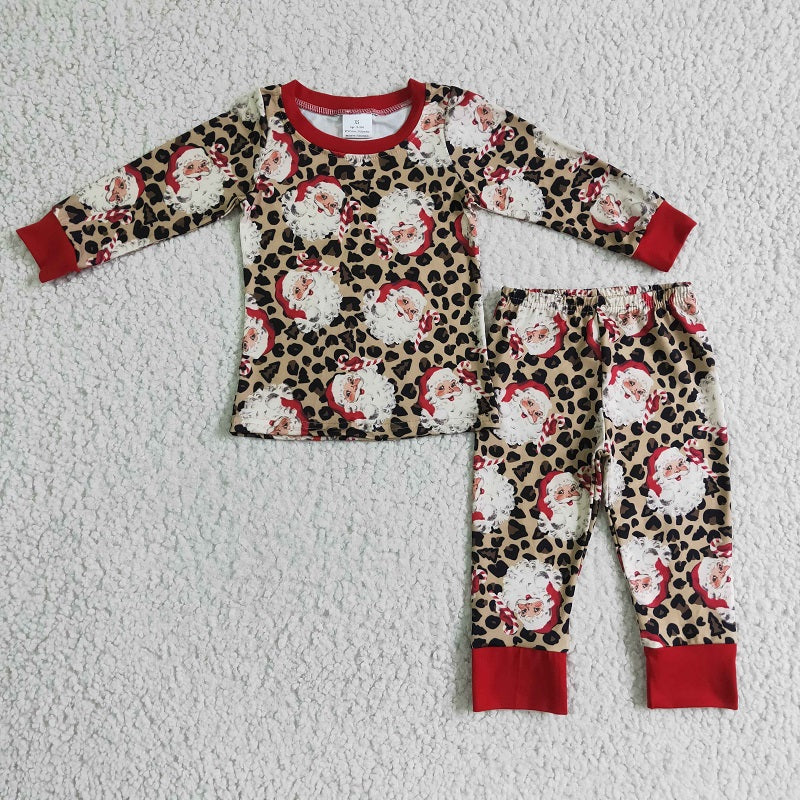 BLP0080 Boys Santa Leopard Print Long Sleeve Pants Set