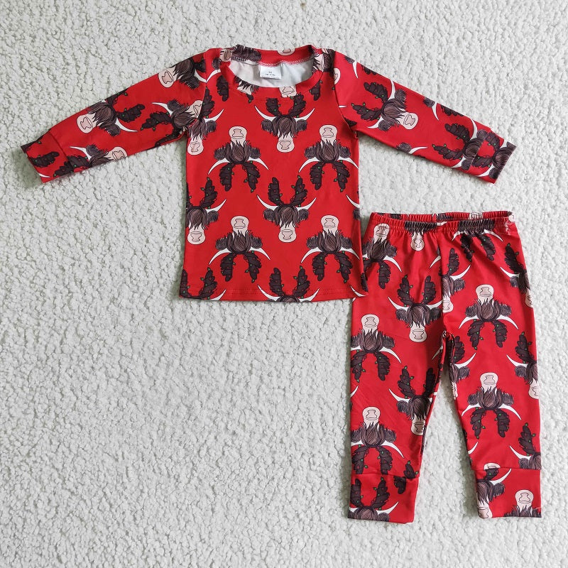 BLP0083 Boys Alpine Cattle Antlers Red Long Sleeve Pants Set