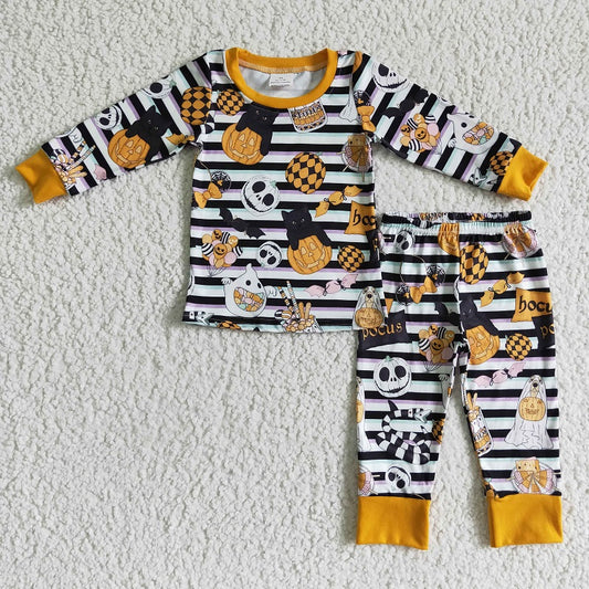 BLP0088 Boys Smiley Skull Pumpkin Long Sleeve Pants Set