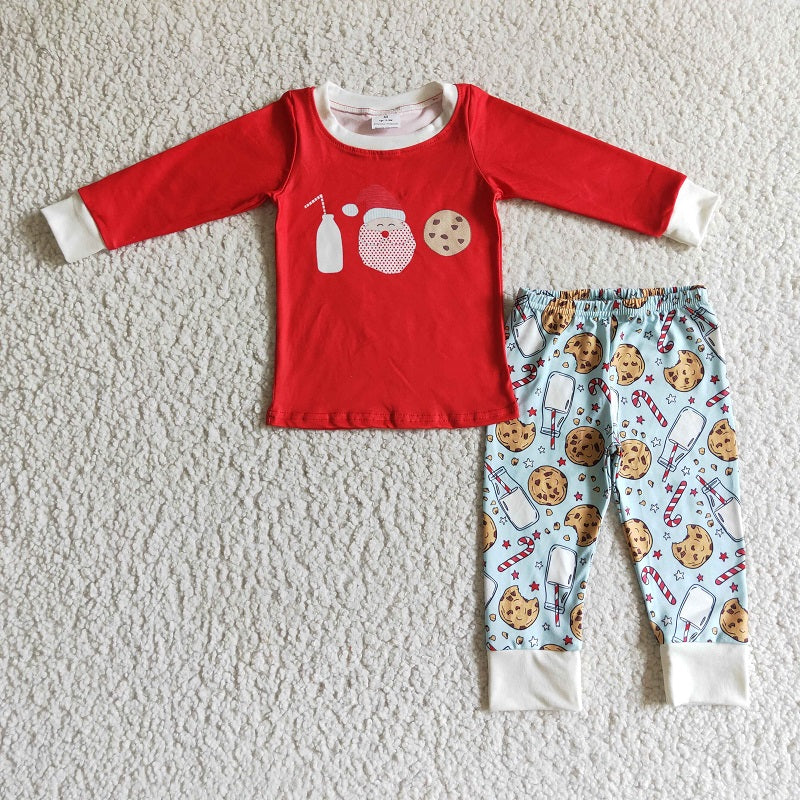 BLP0104 Boys Santa's Milk Cookie Red Long Sleeve Pants Set