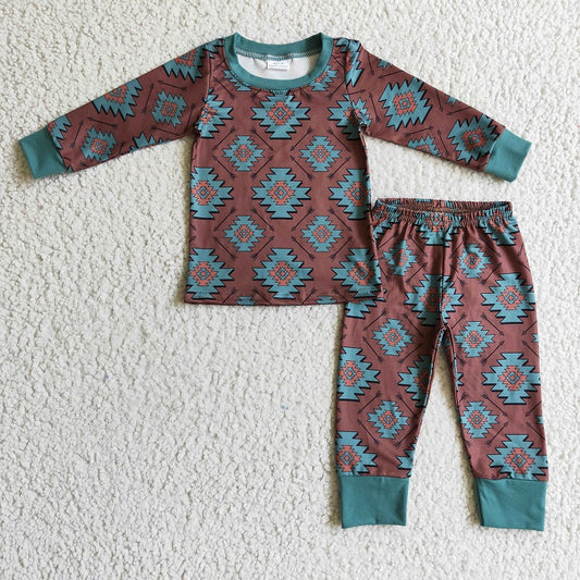 BLP0107 Boys Geometric Pattern Brown Long Sleeve Trousers Set