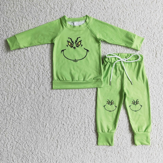 BLP0111 Boy Cartoon Green Long Sleeve Trousers Suit
