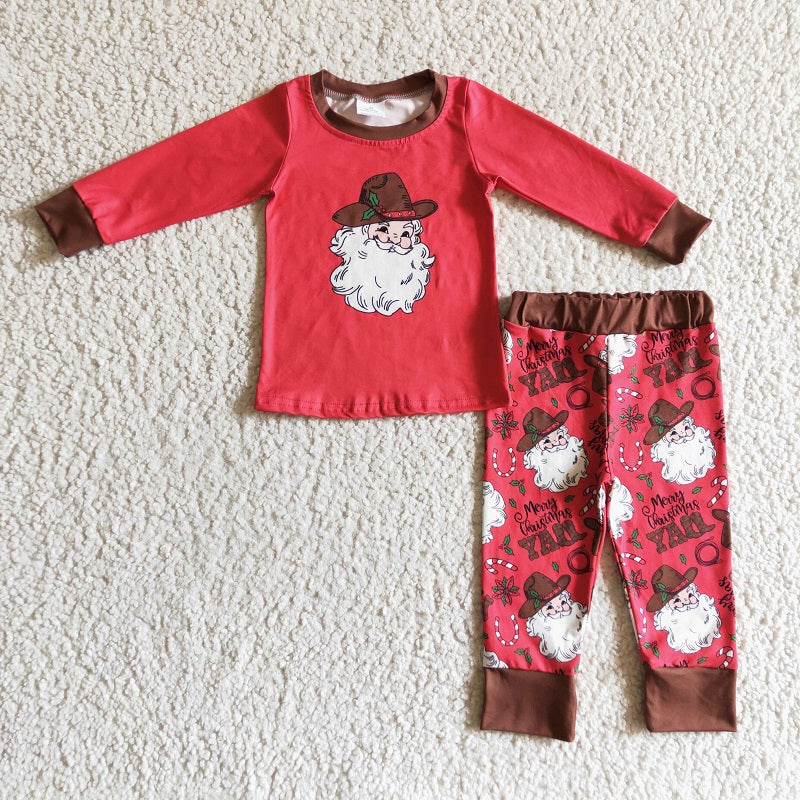 BLP0119 Boys Santa Red Long Sleeve Pants Set