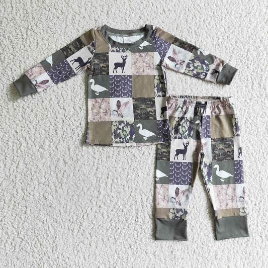 BLP0132 Boys Duck Fawn Green Plaid Long Sleeve Suit
