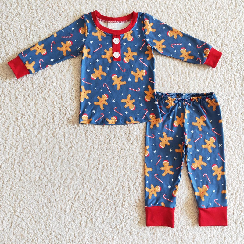 BLP0134 Boys Christmas Gingerbread Man Navy Long Sleeve Pants Set