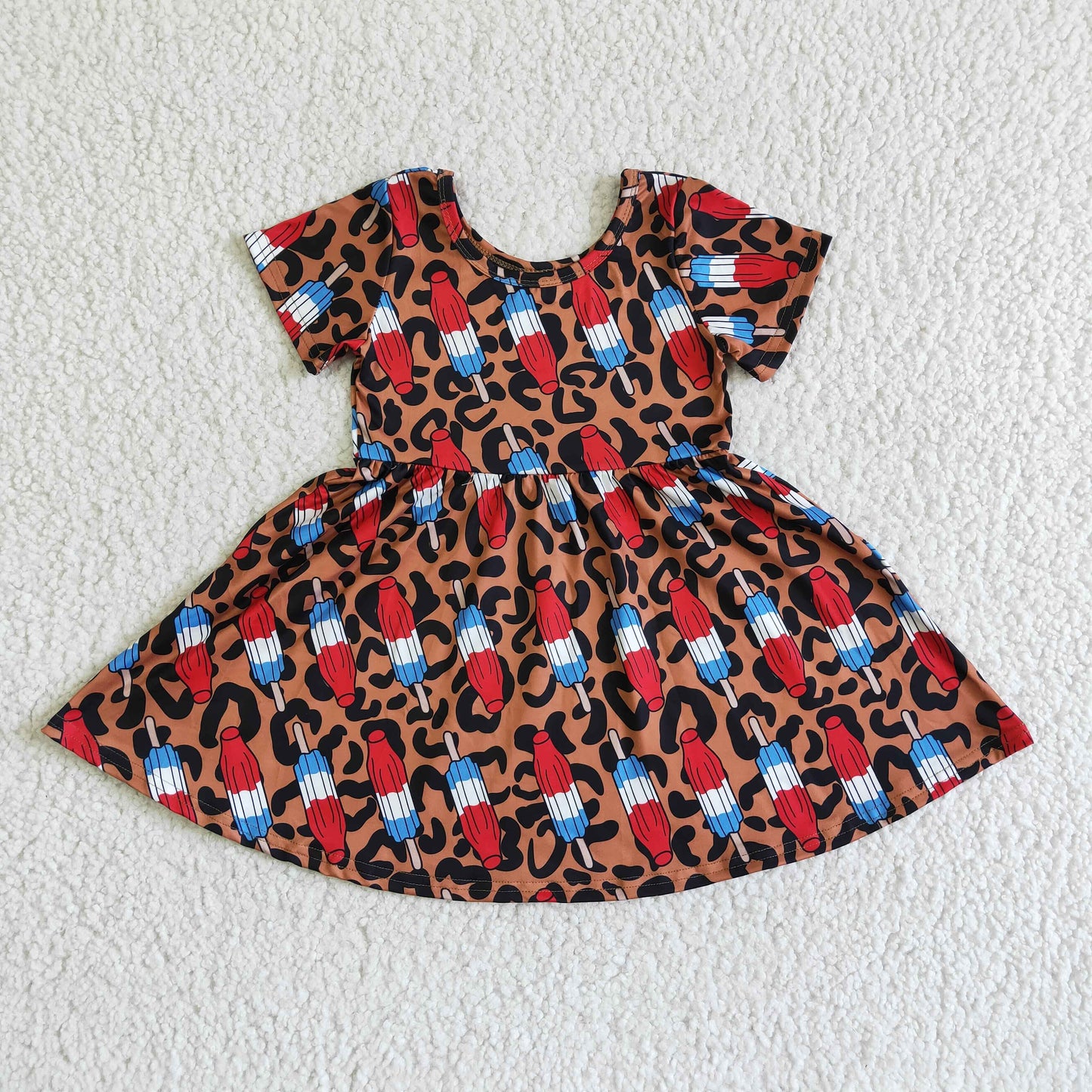 GSD0063 Girls National Day Leopard Print Popsicle Rocket Short Sleeve Skirt